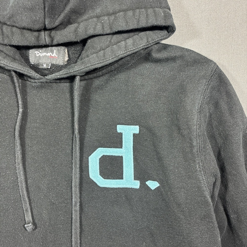 Diamond Supply Co Black Pullover Hoodie Blue Logo Cotton Men's Medium M